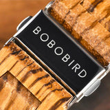 Bobo Bird Herren Zebra Holzuhr mit schwarzem Bambusziffernblatt