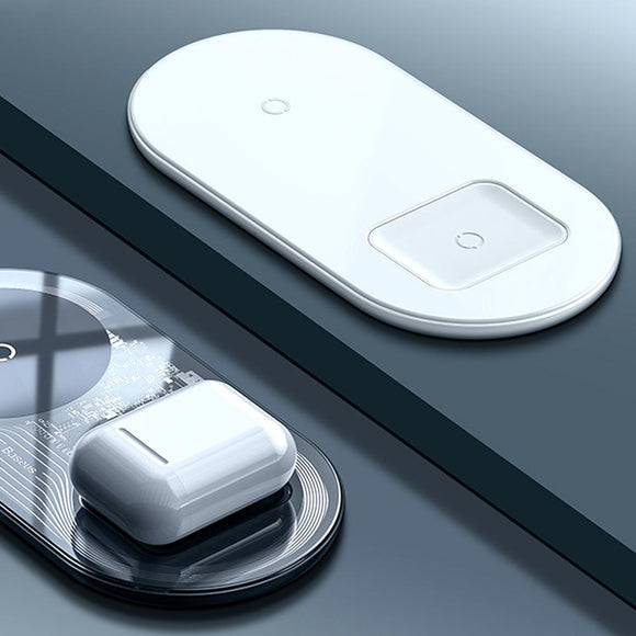 Baseus 15W Dual Qi Wireless Charging Pad Kabellose Ladestation für iPhone, Samsung und Airpods (Weiß)